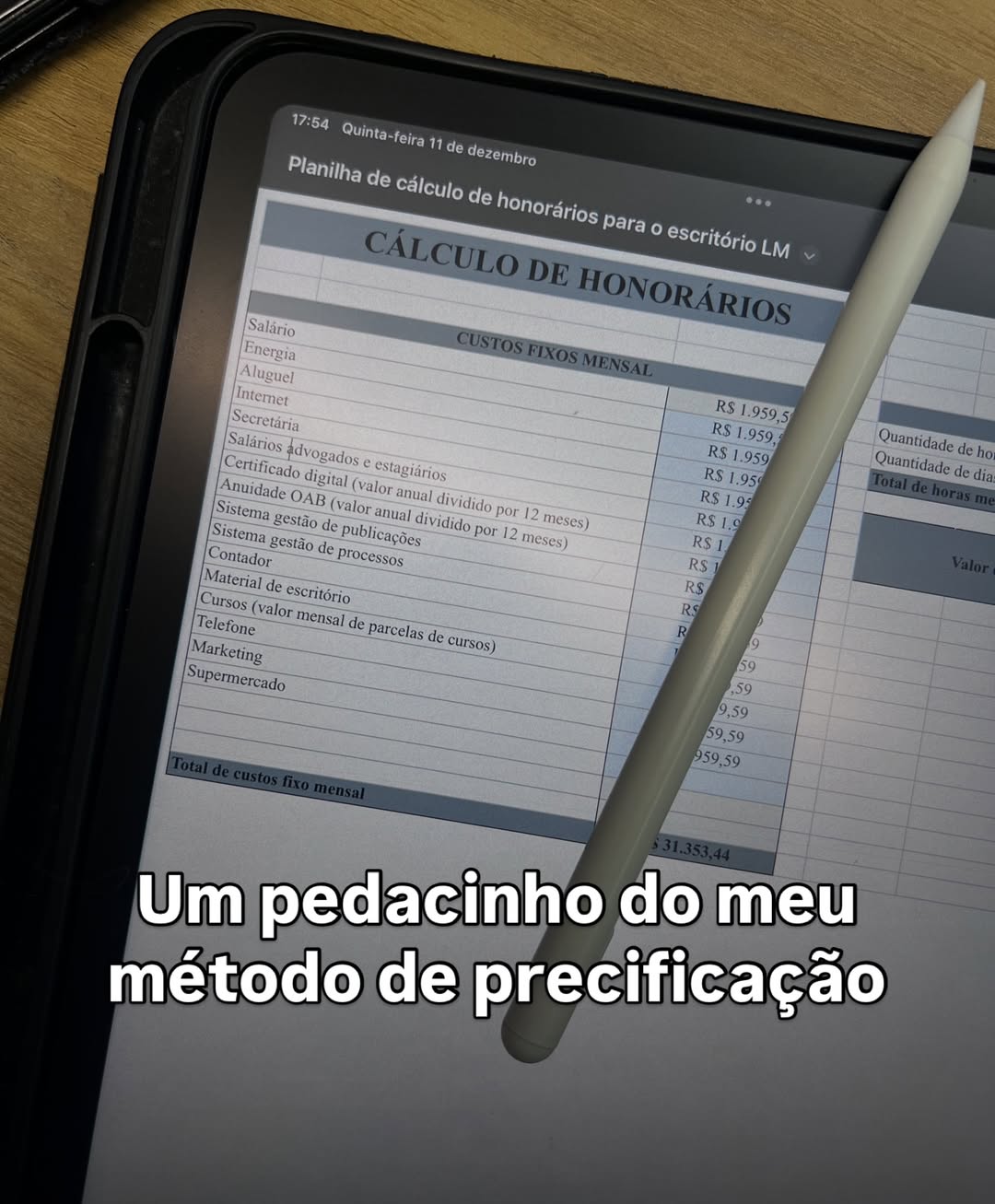 Planilha de cálculo de honorários - Um pedacinho do meu método de precificação